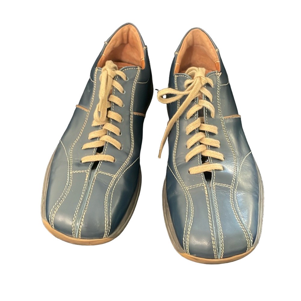Bacco Bucci Blue and Tan Leather Sneakers with Retro Design Men’s size 7.5